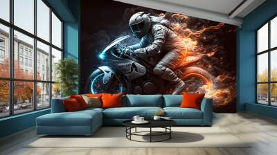 Motorcycle or bike rider speed concept. Motorbike with fire freedom concept. Sport motion race idea. Ai generated Wall mural