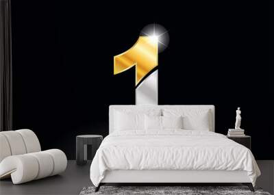 number 1 gold silver grey metal on black background logo Wall mural