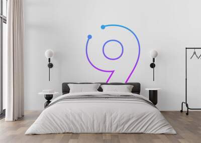 number 9 logo design with colors pink and blue Wall mural