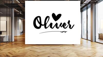 Oliver name text word with love heart hand written for logo typography design template Wall mural