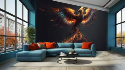 Phoenix bird with wings on fire. Mythological folklore spiritual creature. Ai generated Wall mural