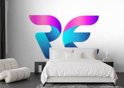 pink blue alphabet letter RE R E combination logo icon design Wall mural