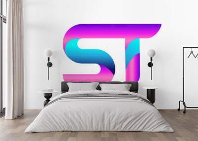 pink blue alphabet letter ST S T combination logo icon design Wall mural