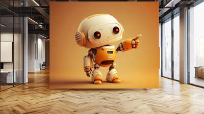 Playful cute and happy toy robot android 3d rendering. Ai generated Wall mural