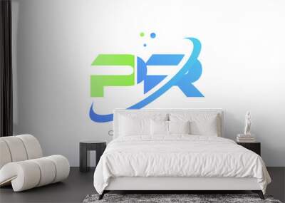 pr p r alphabet green blue swoosh letter logo icon design Wall mural