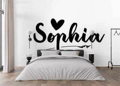 Sophia name text word with love heart hand written for logo typography design template Wall mural