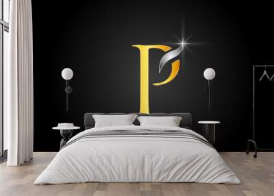 yellow gold alphabet letter P logo company icon design Wall mural