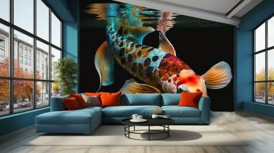 Colorful koi fish isolated on a black background, deep sea fishes, Generative AI Digital Illustration Wall mural