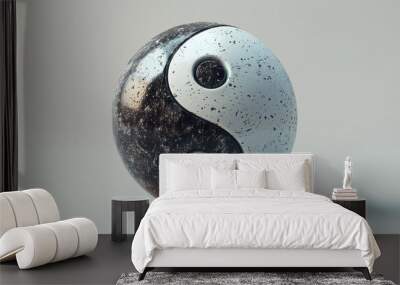 A 3D representation of the Yin Yang symbol featuring a textured black and white surface, symbolizing balance and harmony Wall mural