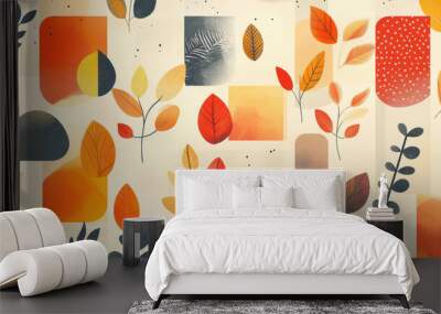 This vibrant design features an array of colorful autumn leaves and abstract shapes, perfect for seasonal projects and nature-themed graphics Wall mural