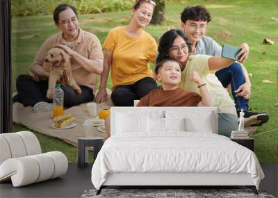 Family Selfie in Park Wall mural