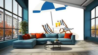 Beach parasol and chair with glass beer (2 set) Wall mural