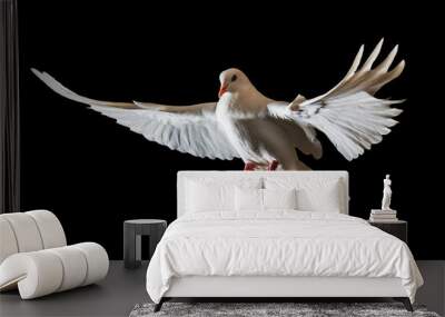 Christmas white bird flying on a black background Wall mural