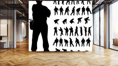 worker black silhouette in various poses Wall mural