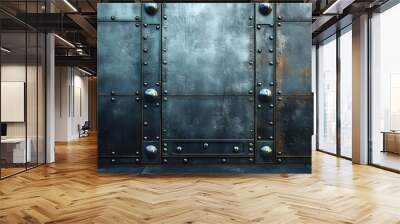 Metal Wall with Rivets and a Dark Blue Background - 3D Illustration Wall mural