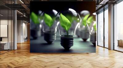 Light bulb with sprout inside. Alternative energy concept. Generated AI Wall mural