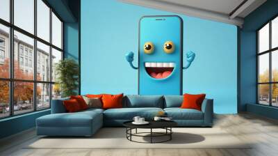 a mobile phone with a blue smiley on the for social media marketing created by generative AI Wall mural