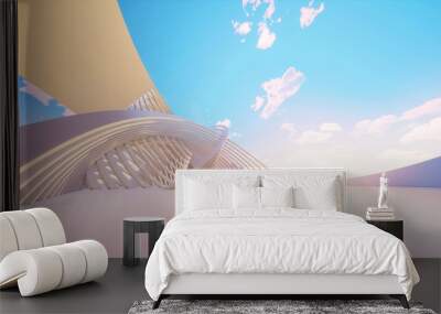 Colorful abstract panoramic background: geometric white ring. ( Car backplate, 3D rendering computer digitally generated illustration.) Wall mural