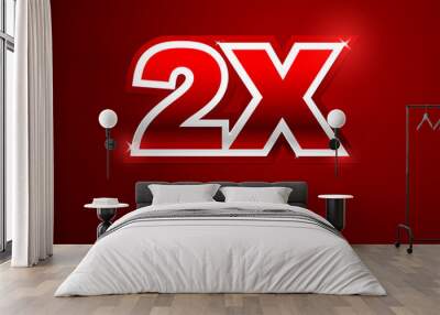 2x sign in red background Wall mural