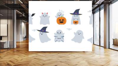 A group of scary ghost in a white background. Isolated Vector Illustration Wall mural