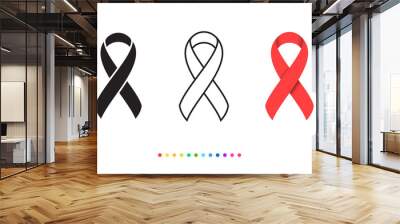 Breast cancer awareness. Three kinds of Ribbon style. Wall mural