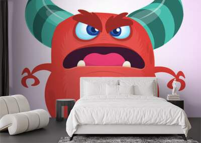 Angry cartoon red monster screanimg. Yelling angry monster expression. Halloween vector illustration Wall mural