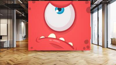 Cartoon angry monster face avatar. Vector Halloween red monster with one eye. Monster mask Wall mural