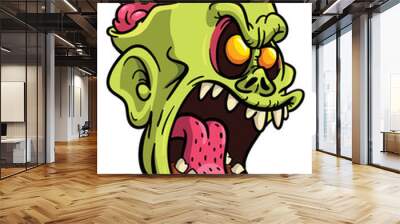 Cartoon funny green zombie character design with scary face expression. Halloween vector illustration isolated on white. Party poster or package design Wall mural