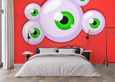 Cartoon monster face with many eyes and funny expression. Vector Halloween monster illustration. Great for package design or party decoration Wall mural