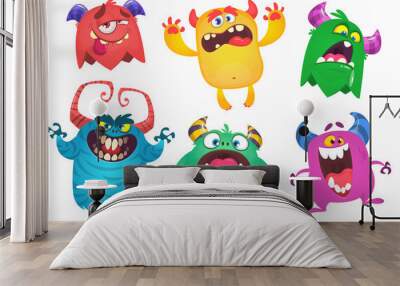 Cartoon Monsters. Vector set of cartoon monsters isolated. Design for print, party decoration, t-shirt, illustration, emblem or sticker Wall mural