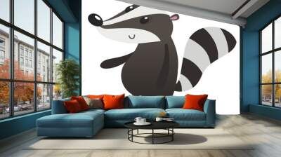 Cute cartoon badger illustration. Vector badger icon flat design Wall mural