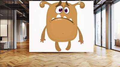 Cute grumpy cartoon monster. Vector illustration Wall mural