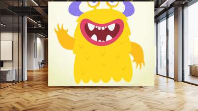 Funny cartoon furry monster character. Illustration of cute and happy mythical alien Wall mural