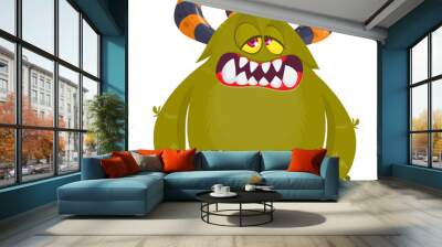 Funny cartoon furry monster character. Illustration of cute and happy mythical alien Wall mural