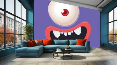 Funny cartoon monster character face expression. Illustration of cute and happy alien creature. Halloween design Wall mural