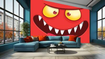 Funny cartoon monster face. Illustration of cute and happy alien creature expression Wall mural