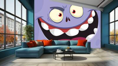 Funny cartoon monster face.  Illustration of cute and happy monster expression. Halloween design. Great for party decoration Wall mural