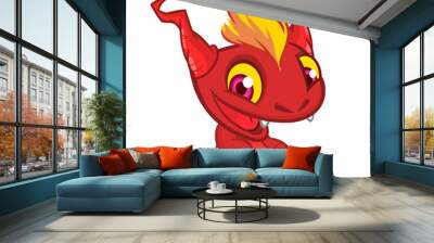 Funny cartoon monster. Vector illustration of cute monster creature. Wall mural