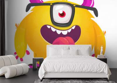 Funny cartoon smiling monster character. Halloween Illustration of happy alien creature. Vector isolated Wall mural