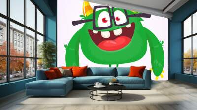 Funny cartoon smiling monster character. Halloween Illustration of happy alien creature. Vector isolated Wall mural