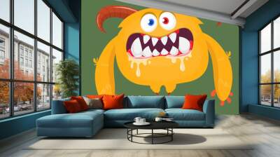 Funny cartoon smiling monster character. Halloween Illustration of happy alien creature. Vector isolated Wall mural