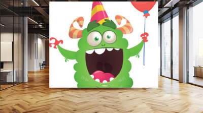 Funny cartoon smiling  monster character. Illustration of cute and happy alien creature. Halloween design Wall mural