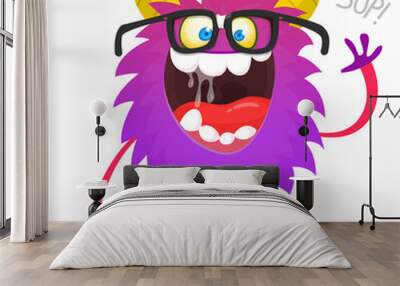 Happy cartoon monster. Halloween vector illustration of funny monster creature Wall mural