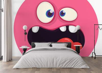 Scared cartoon monster face expression. Vector Halloween monster square avatar. Wall mural