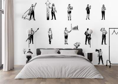 Business men and women, financial analyst, stock market traders, colleagues, young entrepreneurs, office workers set Wall mural