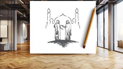 Businessmen, partners, muslim, arab, islam, mosque concept. Hand drawn isolated vector. Wall mural