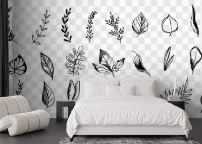 Different hand drawn tree leaves set collection Wall mural