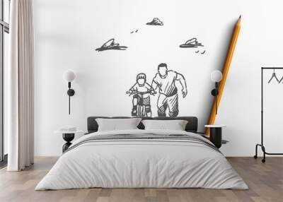 Father, day, family, child, happy concept. Hand drawn isolated vector. Wall mural