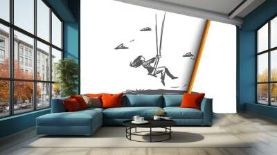 Girl, swing, childhood, fun, play concept. Hand drawn isolated vector. Wall mural