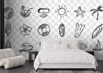 Hand drawn summer symbols doodle set Wall mural